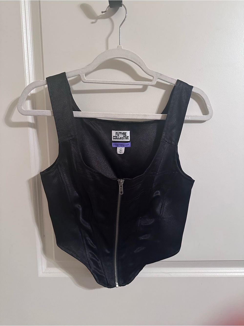 Future Collective Black Faux  Zip Front Corset Top